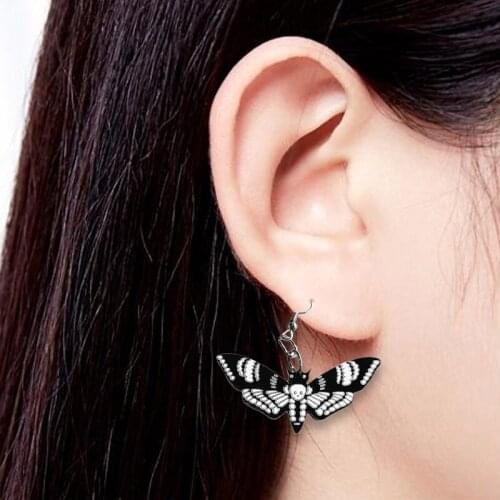 Skull Moth Earrings For Women Girls Butterfly Skull Dangle Earrings Long Punk Gothic Darkness Halloween Black Earrings