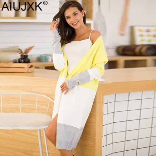 AIUJXK Striped Color Block Long Cardigans Women 2019 Autumn Winter Kniited Sweaters Fashion Female Soft Casual Cardigan Coat