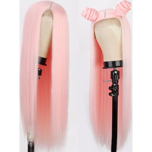 Is a wig Long Straight Pink Synthetic Wigs Cosplay Wig for Women Blonde Black Red Orange Middle Part Hairs