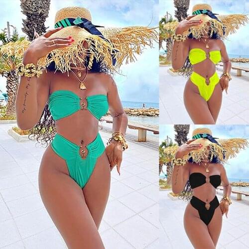 New Split Swimsuit Women Solid Color Swimsuit Bikini Suit Knitted Europe Size Push Up Monokini Bathing Suit 2021 Swimwear