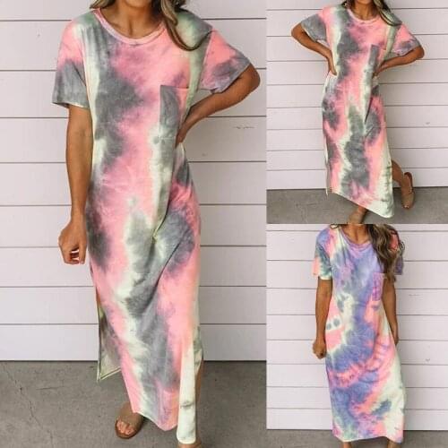 Dress Women Summer Spot new hot style Europe United States womens tie dye printing split long Dresses Casual Vestidos CKX9263