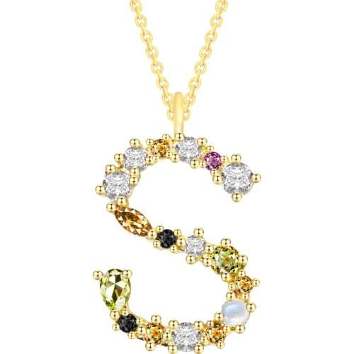 26 English Letter Necklace Womens New Color Zircon Necklace Gold Plated Clavicle Chain Girls