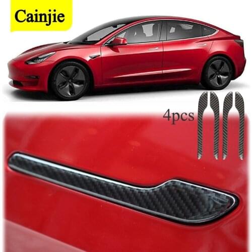 4Pcs Car Door Handle Protector Sticker Wrap Cover For Tesla Model 3 & Y Accessories Carbon Fiber Colors