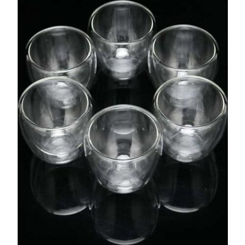 6Pcs 100ml Coffee Cup Transparent Double Wall Insulated Milk Glass Mug Heat-Resistant Glassware