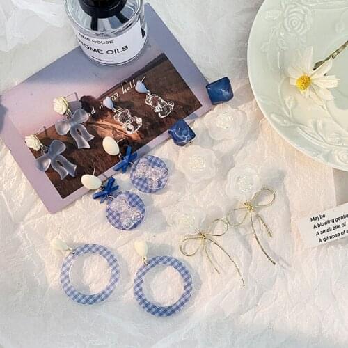 Acrylic Candy Color French Exaggerated Earrings Cute Lovely Flower Bow Bear Drop Ear Jewelry For Women 2021 New