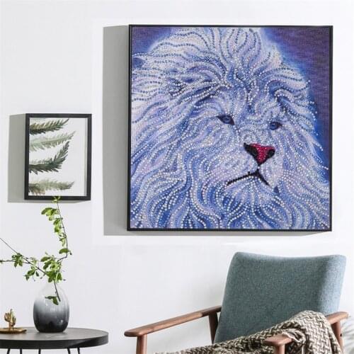 5D Special Shaped Partial Drill Diamond Painting White lion king Diamond Embroidery Cross Stitch Diamond Mosaic