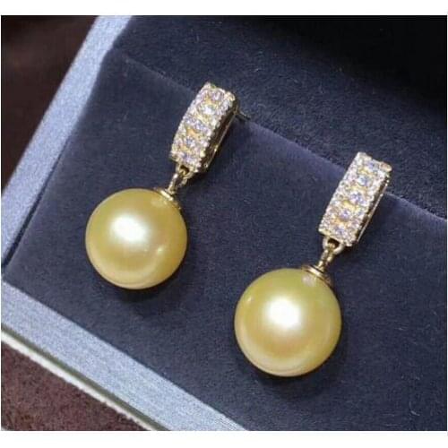 Free shipping charming gorgeous 9-10mm SouthSea pearl earring 18k solid gold