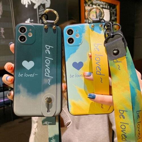 Loving Heart Wrist Strap phone Cases For iphone 12 11 pro MAX X XR XS MAX 7 8 6 6s Plus Cover Hand Band Cases Soft TPU Relief