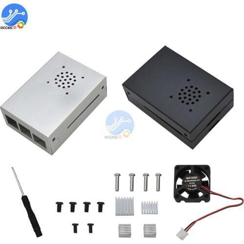 For Raspberry Pi 4 V1 Case Box Aluminum Alloy Shell Protect Cover with Cooling Fan Screw Driver Heatsinks for Pi 4B