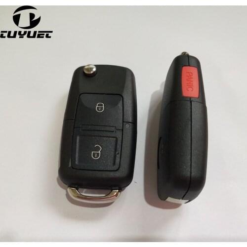 2+1 Panic Buttons Remote Flip Folding Key Shell For Volkswagen Golf MK4 Bora Uncut Blade Keyless Car Key Case Cover