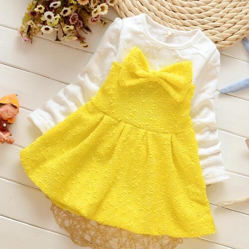 2016 Real Autumn Winter Childrens Clothing Cotton Bowknot Girl Long Sleeved Dress Baby Princess Costumes Girls Christmas Party