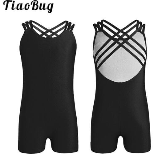 TiaoBug Kids Teens Sleeveless Strappy Ballet Gymnastics Leotard Girls Solid Color Sports Bodysuit Children Stage Dance Costume