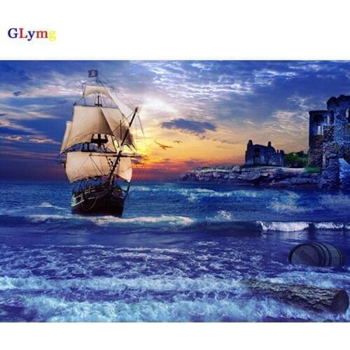 GLymg Diy Embroidery Handicrafts Sailboat Ship Diamond Painting Cross Stitch Sea Scenery Full Square European Home Decor Picture