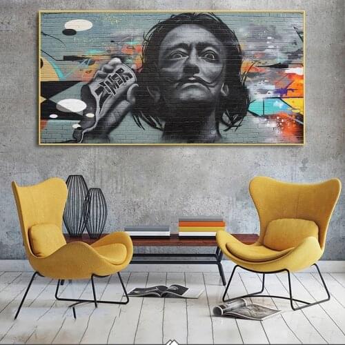 Salvador Dali Face Graffiti Art wall Pictures Abstract Street Art Canvas Posters and Prints Salvador Canvas Painting On the Wall
