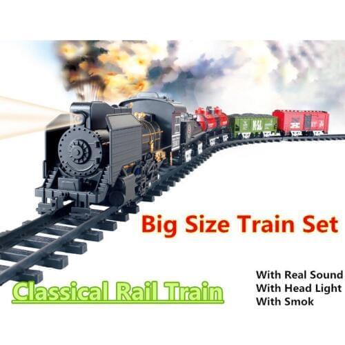 Christmas Big Size Classic toys Battery Operated Railway Rail Train 212*92 Electric Toy Railway Car with Sound Smoking Railcar