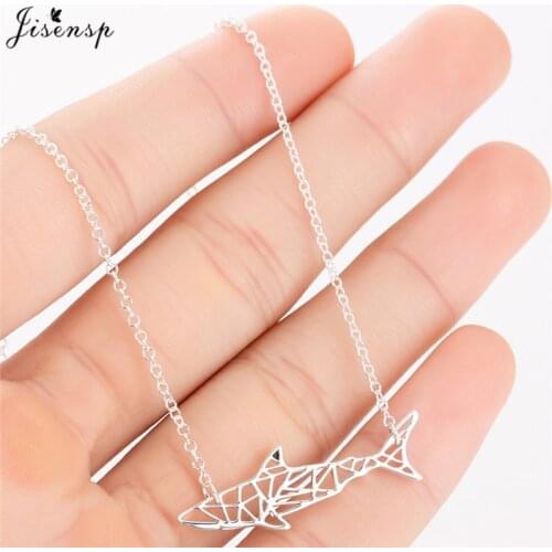 Jisensp Stainless Steel Pendant Necklace Deep Sea Origami Shark Long Chain Necklace Fashion Jewelry for Women Party Gift