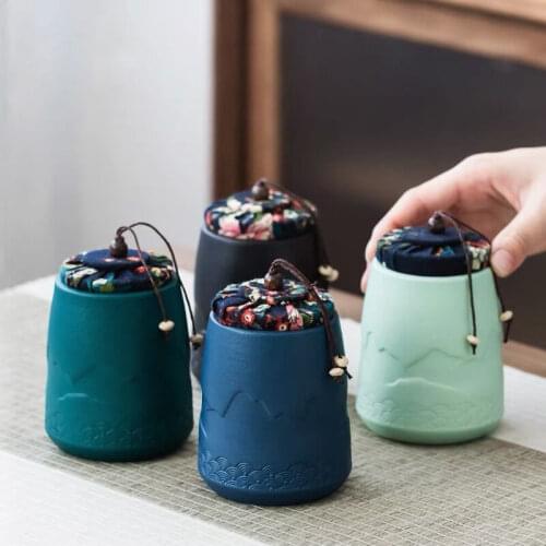 Tea Caddy Ceramic Sealed Storage Tank Home Portable Travel Mini Jar for Tea Coffee Herb Candy Chocolate Sugar Spices