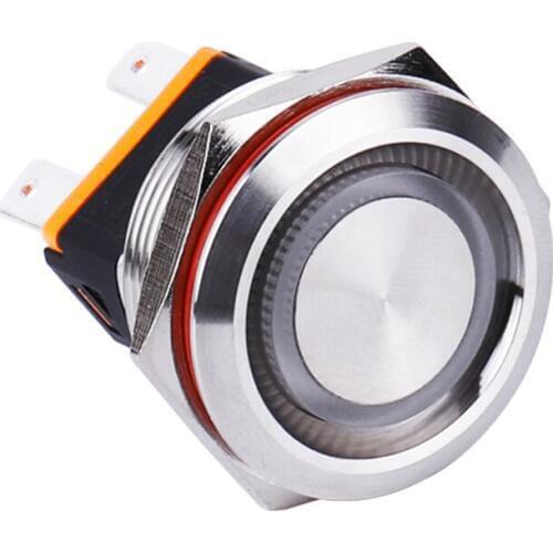 Button Switch 22mm With LED Light Stainless Steel Waterproof Metal 2NO Flat Head