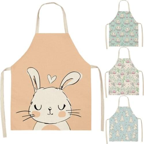 Kitchen Apron Cute Cartoon Rabbit Printed Sleeveless Cotton Linen Aprons for Men Women Home Cleaning Tools 66x47cm