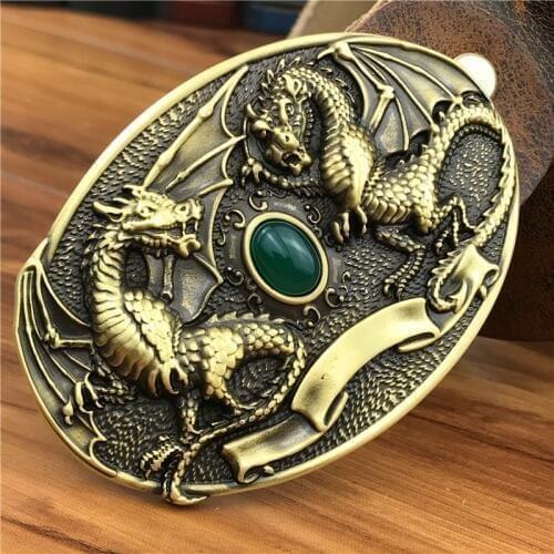 Brass Dragon Cowboy Belt Buckle Leather Belt Men Jeans Metal Waist Belt Leather Strap Man Ceinture Homme Wide MBT0077