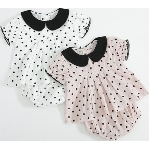 Summer Girls Clothing Korean Version Of Girls Polka Dot Short Sleeve T-shirt + Shorts Two-piece Childrens Suit