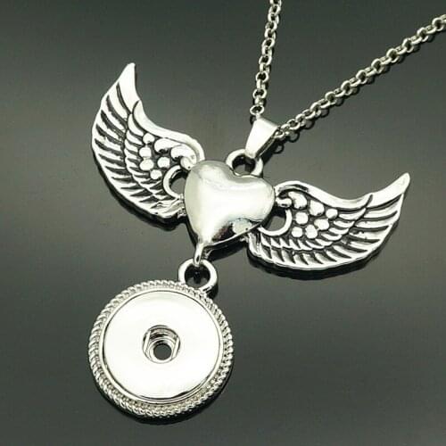 Fashion Beauty heart Wings snap pendant necklace chain 60cm fit 18MM snap buttons Fashion jewelry XL0144