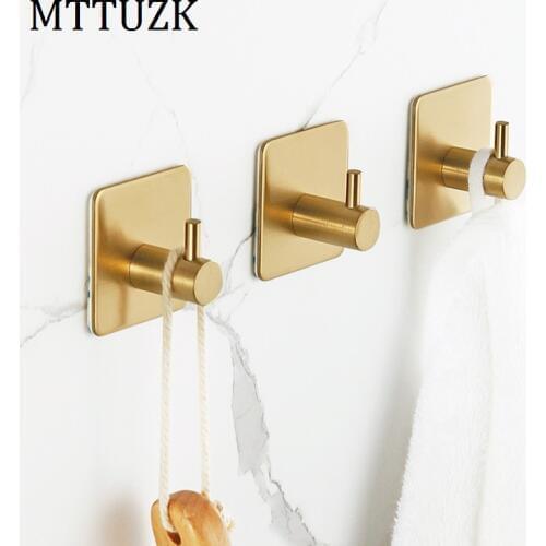 MTTUZK 304 Stainless Steel Brushed Gold Robe Hook Towel Hook Wall Mount Towel Robe Coat Hat Door Hanger Hook For bathroom