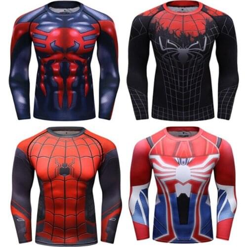 MMA Mens Peter Parker Rashguard Boxing Fitness Jerseys Bjj Tight Long-sleeves Superhero Muay Thai Jiu Jitsu Sport Training Tee