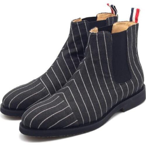 New winter casual chelsea boots classics cotton striped men ankle boots shoes mens boots slip on mens boots