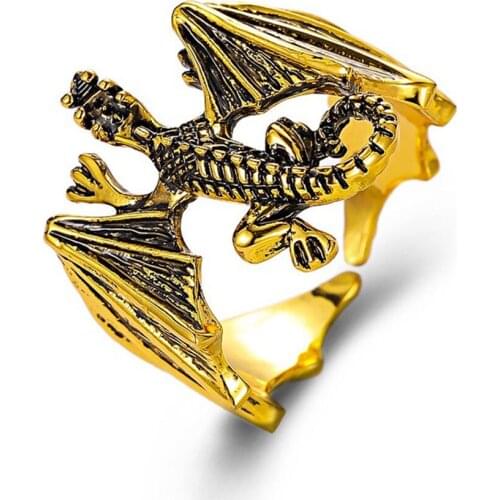 Modyle Adjustable Vintage Punk Dragon Ring Men Chunky Copper Alloy Biker Rock Rap Embrace Skeleton Head Ring Gothic Valentines