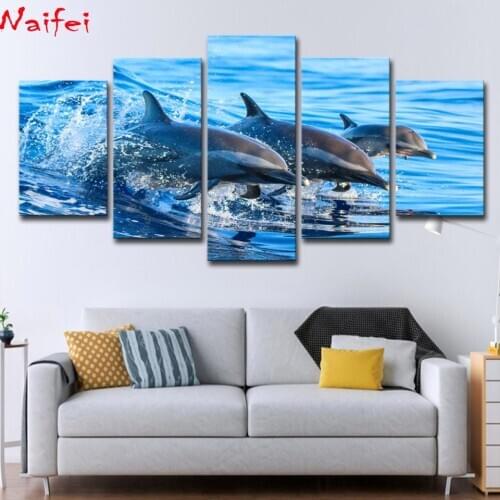 5 pieces Full Square round drill DIY Diamond embroidery dolphin Diamond Painting Multiple pieces Cross Stitch Rhinestone Mosaic