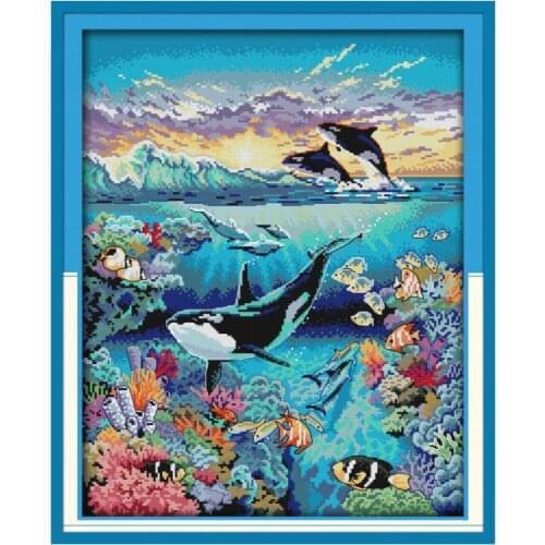 Underwater world cross stitch kit 14ct 11ct pre stamped canvas embroidery DIY handmade needlework