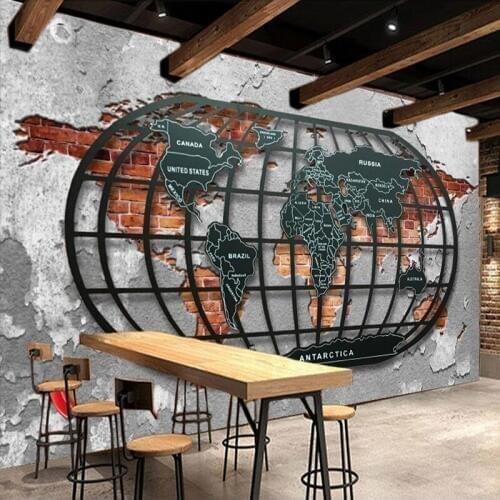Custom 3D Wall Mural Wallpaper Retro Nostalgic Relief Metal World Map Bar Restaurant Wallpaper Home Decoration Painting Wall Art