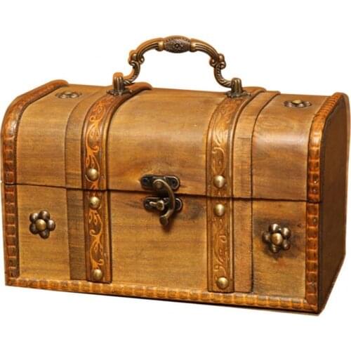 Desktop Antique Classic Holder Chic Vintage Wooden Treasure Chest Bins Compact Trinket Storage Box Pirate Jewellery Organizer