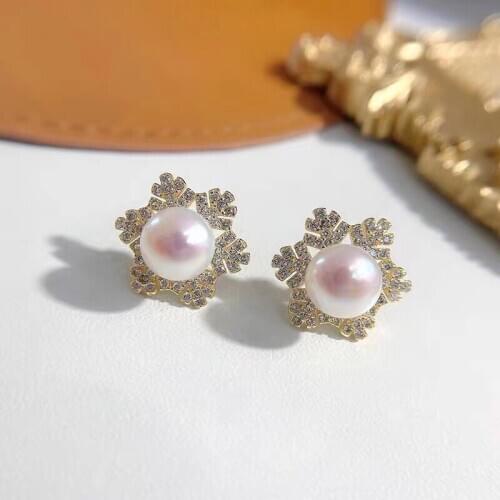New Snow Flower 925 Silver Earrings Mouts Findings Component Jewelry Parts Fittings for Pearls Coral Jade Agate Beads Stones