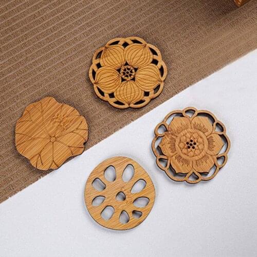 Lotus Shape Drink Coasters Mat Wooden Round Cup Table Mat Tea Coffee Mug Placemat Home Decoration Kitchen Accessories