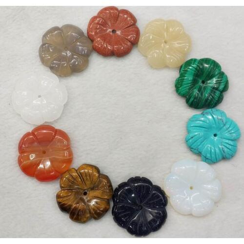 Fashion Mixed Assorted Carved good quality natural stone charms flower shape pendants for jewelry making 10pcs/lot free