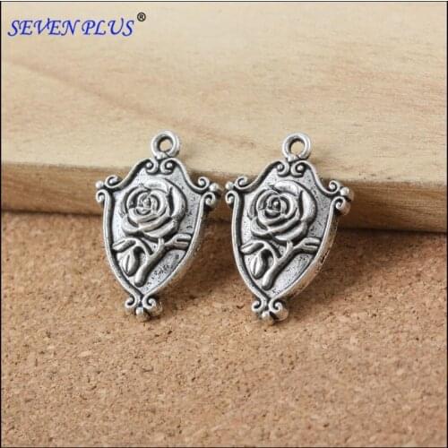 High Quality 20 Pieces/Lot 23mm*16mm Antique Silver Plated Rose Flowers Charms