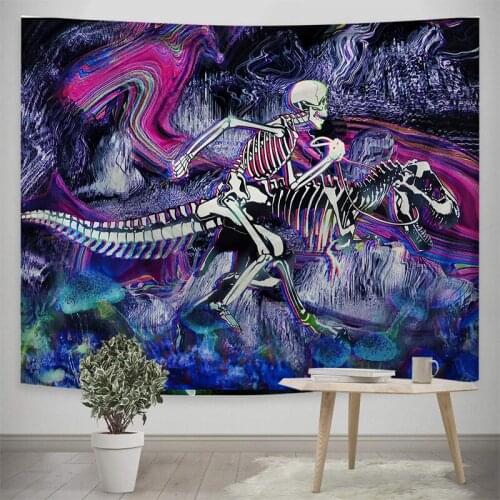 Psicodelico Skull Tapestry Skeleton Hippy Decoration Coloful Skull On The Riding Drangon Wall Carpet Décor