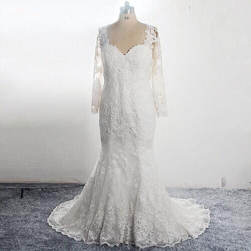 RSW1618 Real Pictures Yiaibridal Customer Showing Elegant Long Sleeves Mermaid Wedding Dresses Plus Size Women