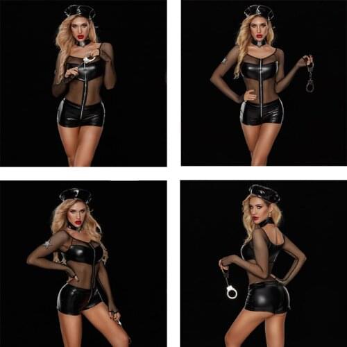 Sexy lingerie role-playing sexy lingerie suit police uniform temptation game uniform patent leather PU female coach uniform