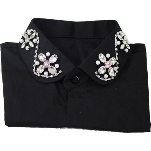 Detachable Black ladies fake collar Crystal New shirt sweet cotton collar Ladies shirt lapel pearl Spangled Pearl Starry