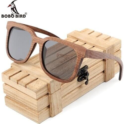 BOBO BIRD Black Walnut Wooden Men Sunglasses Polarized Vintage UV Protection Eyewear Women Bamboo Sun Glasses in Wooden Gift Box