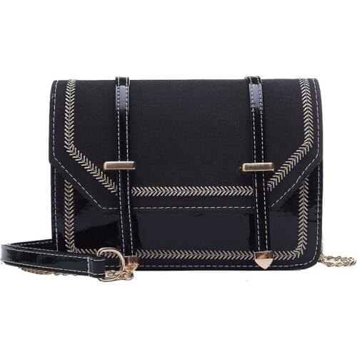 Crossbody Single Shoulder Bag Double PU Leather Buckle Rectangle Handbag with Golden Chain Strap New
