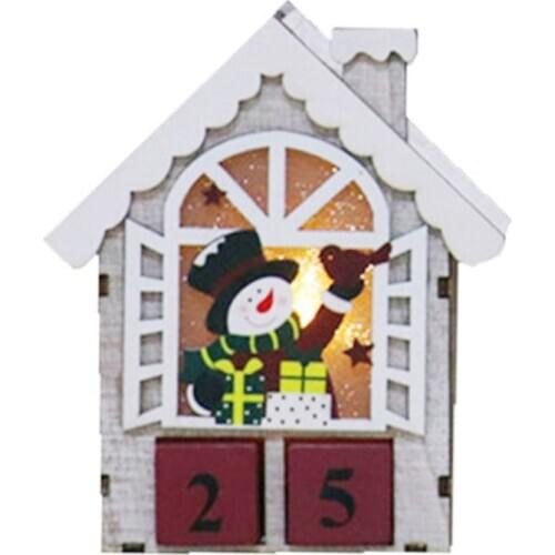 Led Light Wood House Christmas Tree Decoration Elk Santa Clause Snowman Hanging R7RC