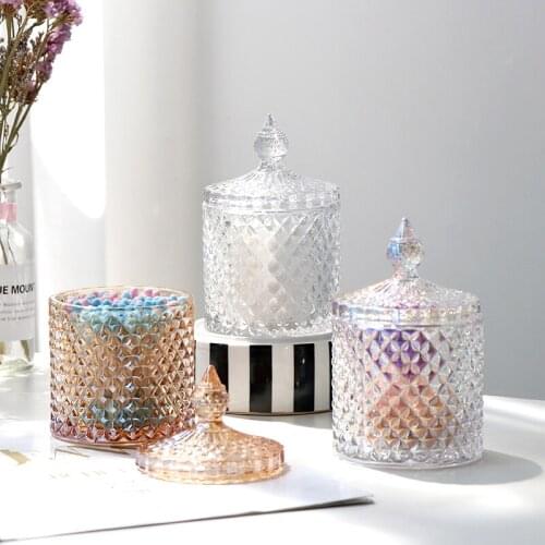 Bathroom Cotton Swab Box Cosmetic Cotton Powder Colorful Glass Boxes Dressing Table Decoration Jewelry Storage Light Luxury