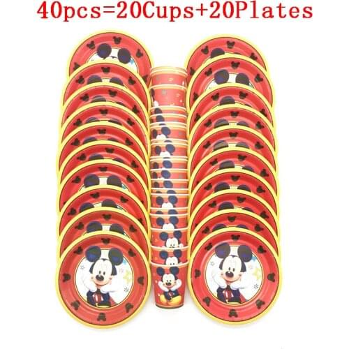High Quality Party Decoration Disney Red Mickey Mouse Theme 20Pcs/40Pcs Wedding Birthday Party Paper Cups Plates Party Supplies