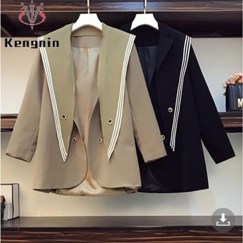 2021 Autumn Winter Women Blazers Loose Oversized 4XL Femlae Outerwear Cardigans Office Lady Work Sailor Collar Jackets KE1782
