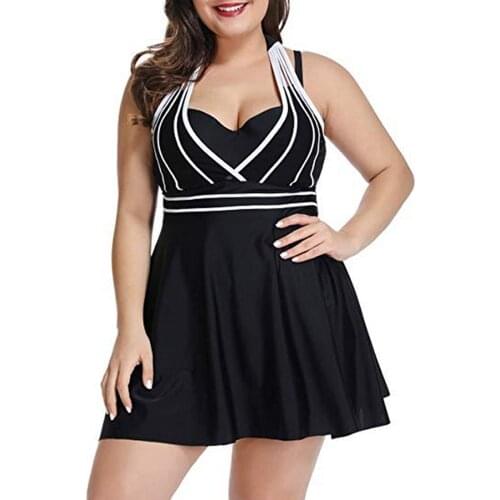 2021 Women Tummy Control Tankini Swimsuit Modest Two Piece Built-in Padded Push-up Bra Swim Dress with Bottom Shorts Plus Size