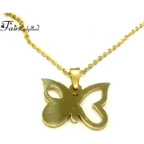 Fairladyhood Fashion Butterfly Necklaces For Women High Polished Choker Necklace Pendant Gold Color Stainless Steel Girl Gifts